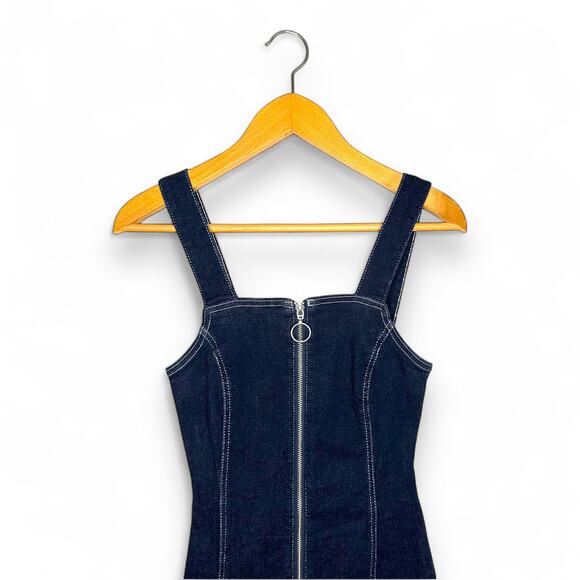 Topshop Women's 90s Style Zip Front Denim Dress Size US 4 Indigo Dark Wash Jean - Picture 2 of 7